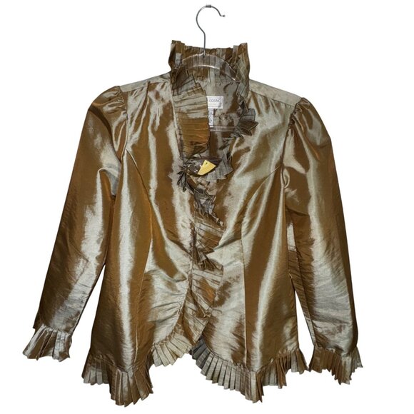 Victor Costa Occasion Gold Ruffle Belted‎ Jacket XS NWT QVC Glam Holiday Classic - Picture 1 of 9
